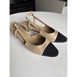 Van eli Cap Toe Cream Black Sling Back Shoes Pumps 7w